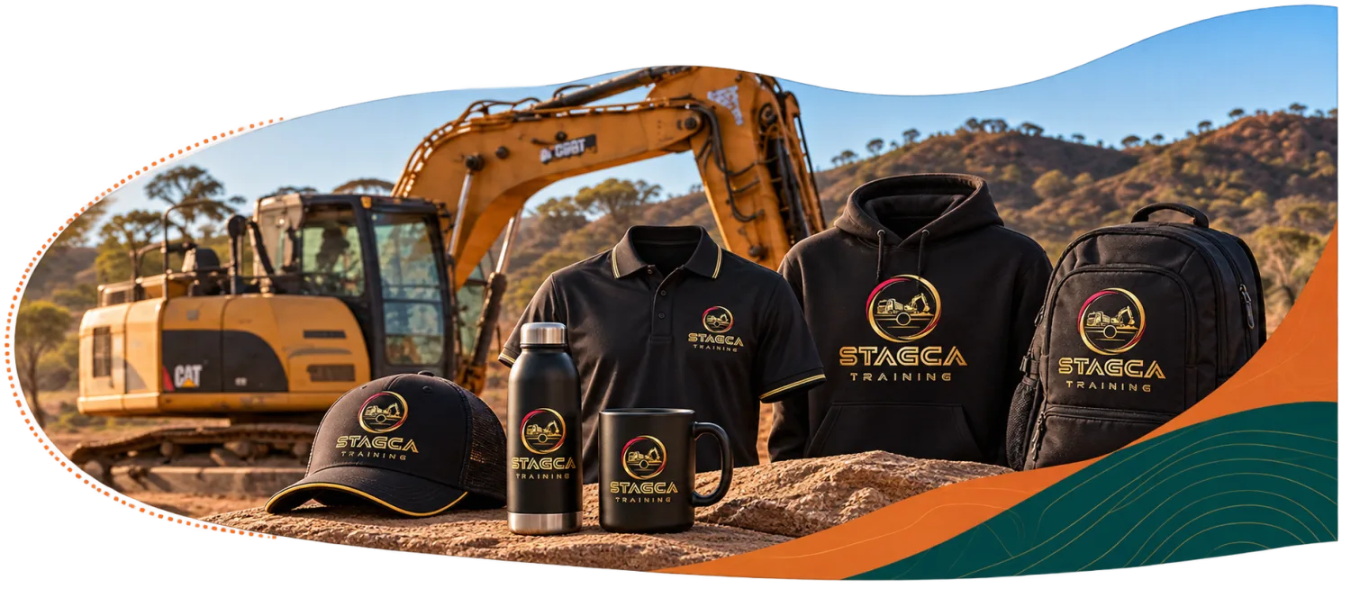STAGCA branded caps, polos, hoodies and drinkware