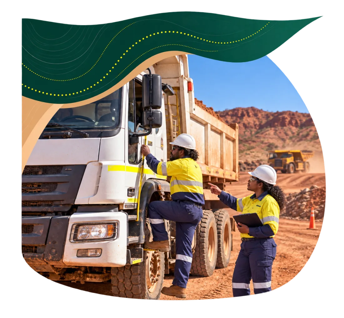 Trainee stepping up into a tipper truck