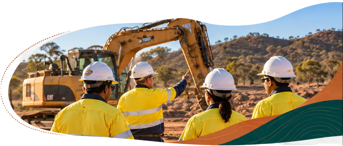 STAGCA trainees beside an excavator